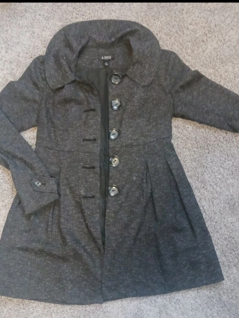 A. Byer Dark Gray Fit-and-Flare Button Front Trench Coat